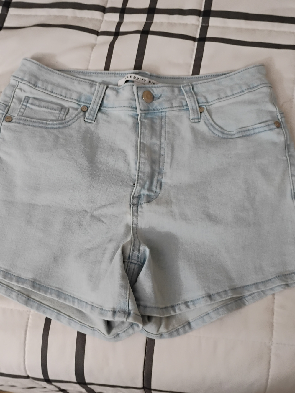 Celebrity Pink Pale Blue High-Rise Denim Shorts